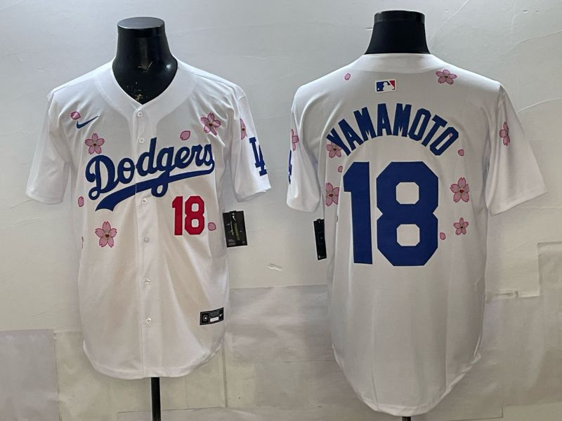 Men Los Angeles Dodgers #18 Yamamoto White Sakura Edition 2026 Nike MLB Jersey 001->los angeles dodgers->MLB Jersey